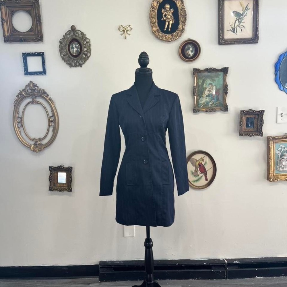 Vintage Alyn Paige Black Pinstripe Fitted Blazer Dress Jacket – Size 3/4
